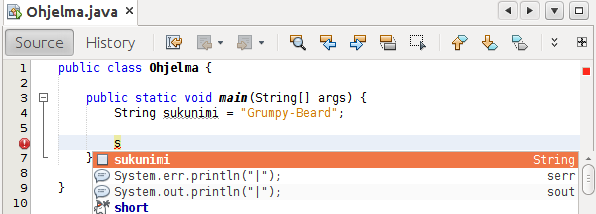 Kuva NetBeans-editorista, demonstroidaan autocompletea - osa 2.