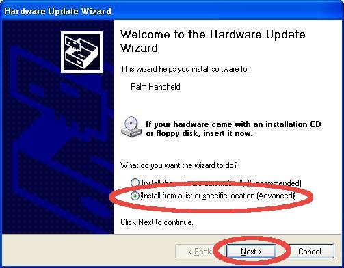 Windows Update hardware
wizard starting screen.