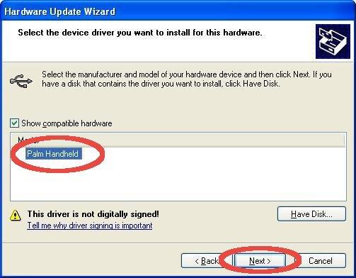 Select the device driver you
want to install