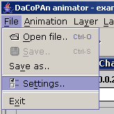 Accessing to the settings through the menu