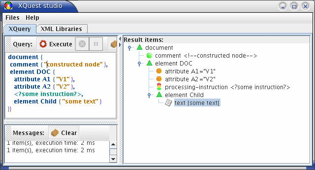 An example of query execution with Node-type result.