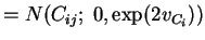 $\displaystyle = N(C_{ij};\; 0, \exp(2 v_{C_i}))$