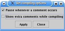 The compiling options dialog