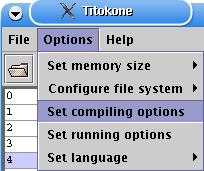 An illustration on how to select Options --> Set compiling
  options from the menu