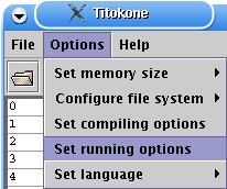 An illustration on how to select Options --> Set running
  options from the menu