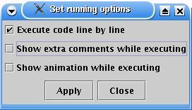 The running options dialog