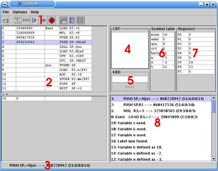 The object code view of the system, with different parts numbered